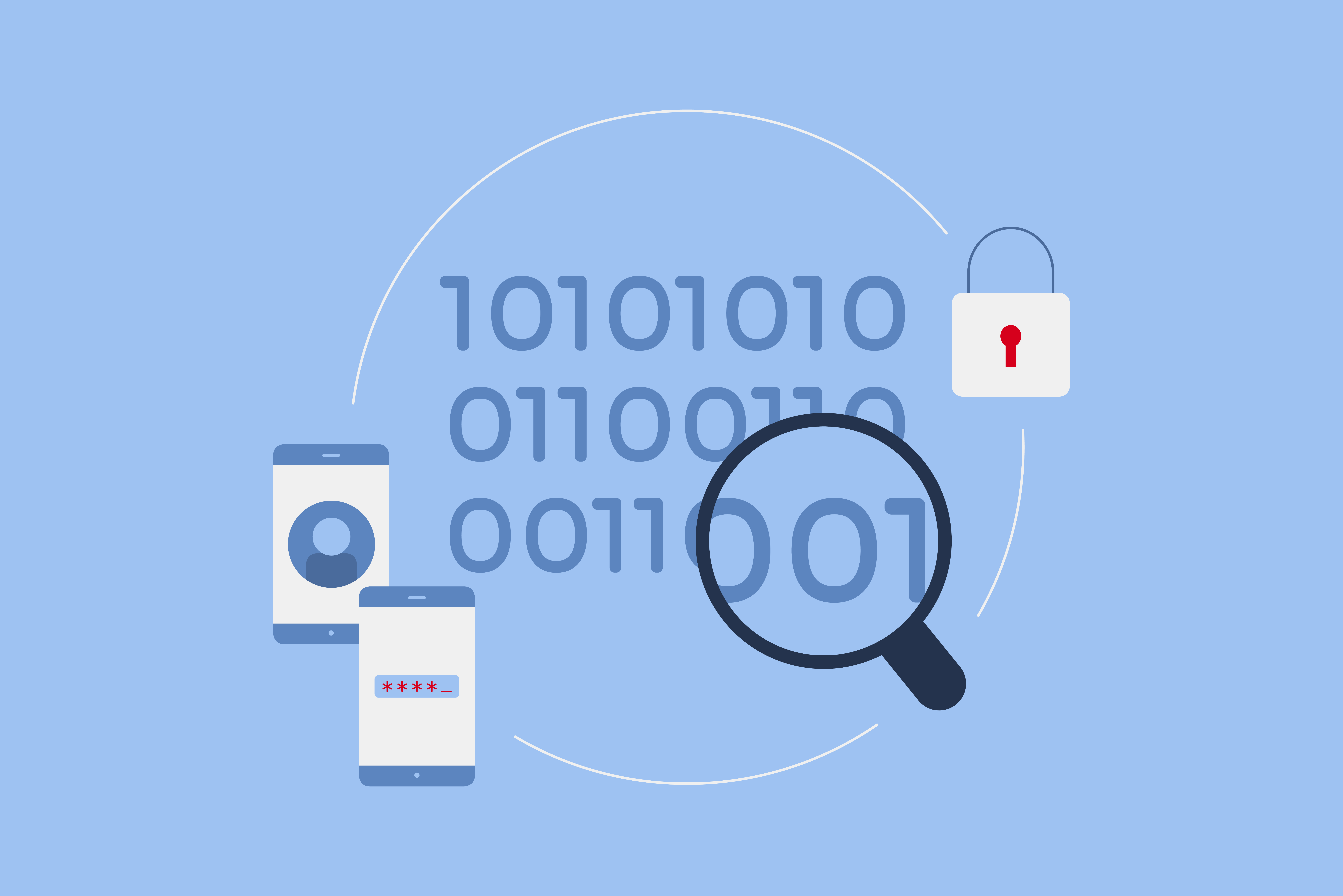 Lines of code with magnifying glass