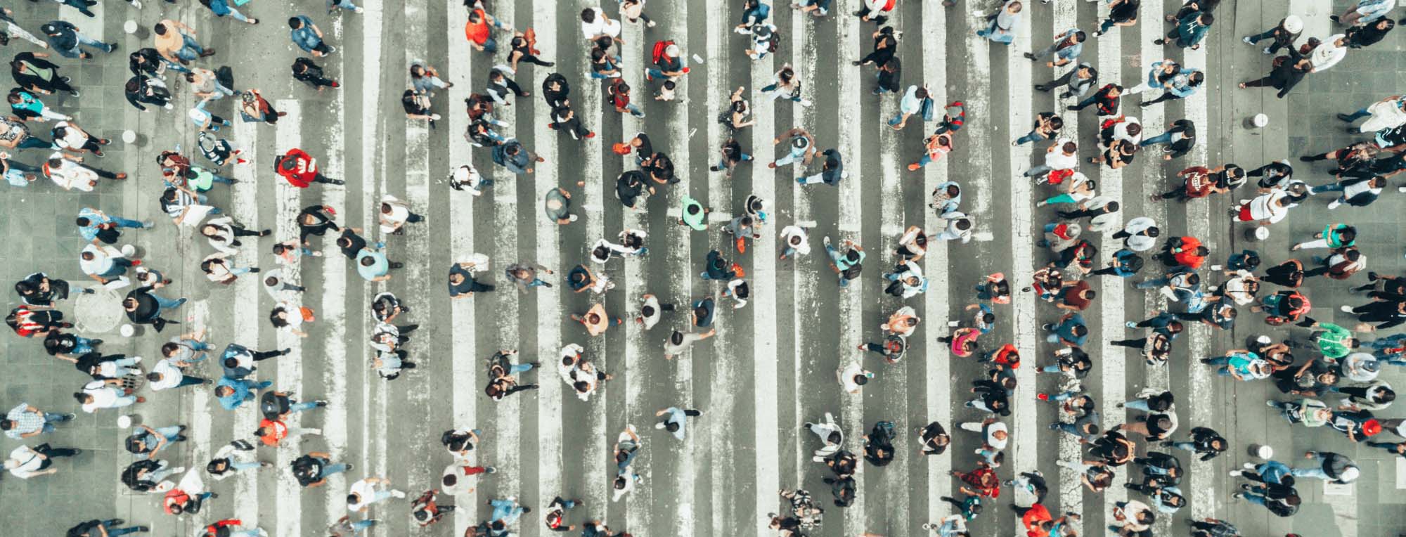 crowds crossing the street