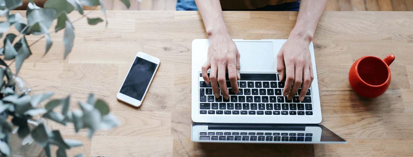 Birds eye view of person using laptop