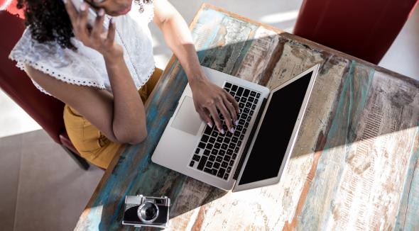 woman using laptop